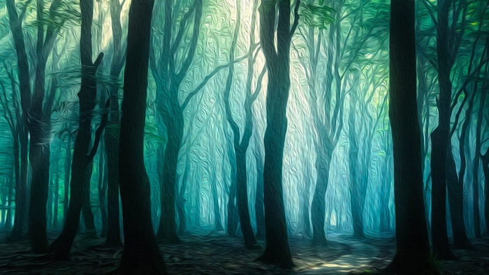 Misty Forest Path in Oil Painting Style