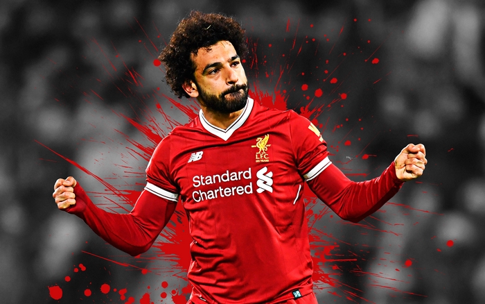 Mohamed Salah Celebrates in Liverpool Kit