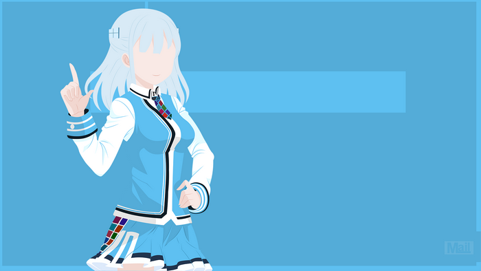 Anime girl in blue uniform, minimalist vector art