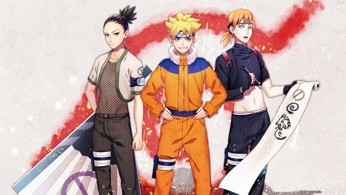 Inojin Yamanaka, Boruto Uzumaki, and Shikadai Nara from Naruto