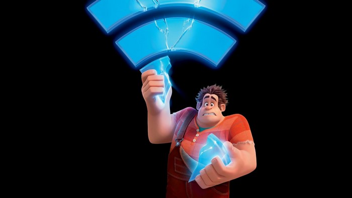 Ralph from Wreck-It Ralph holding broken Wi-Fi symbol