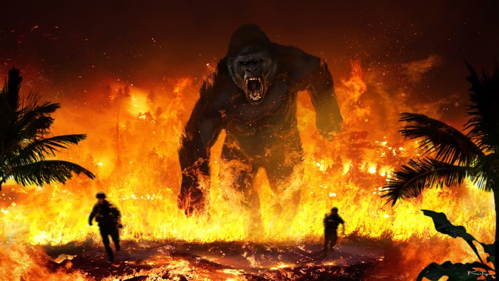 King Kong Rampaging Through Fire in Skull Island