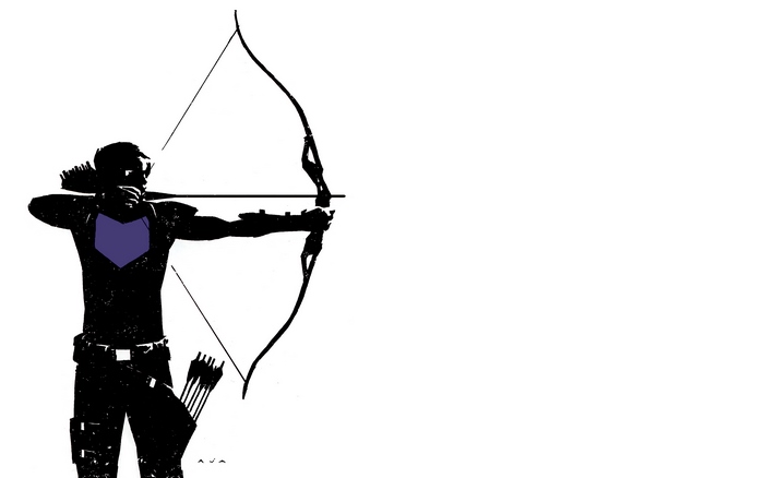 Hawkeye aiming a bow and arrow