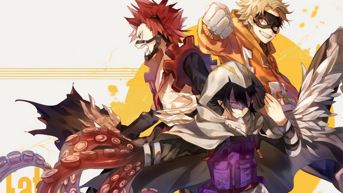 Tamaki Amajiki, Eijiro Kirishima, and Hawks from My Hero Academia