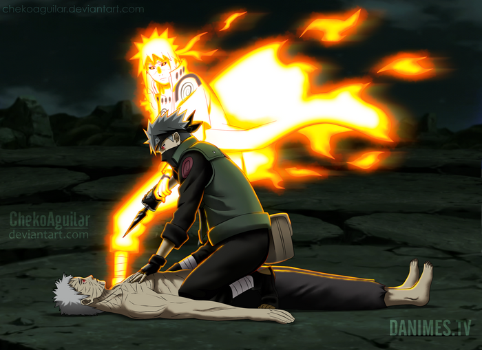 Minato Namikaze, Kakashi Hatake, and Obito Uchiha