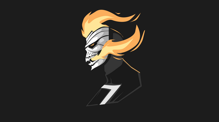 Ghost Rider with flaming hair and skull