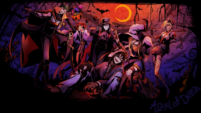 Angels of Death Characters in Halloween Scene