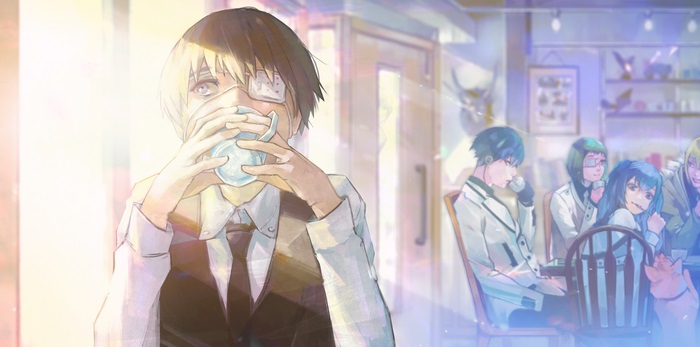 Ken Kaneki and friends at a cafe