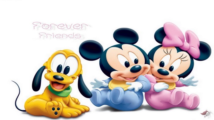 Baby Mickey Mouse, Minnie Mouse, and Pluto
