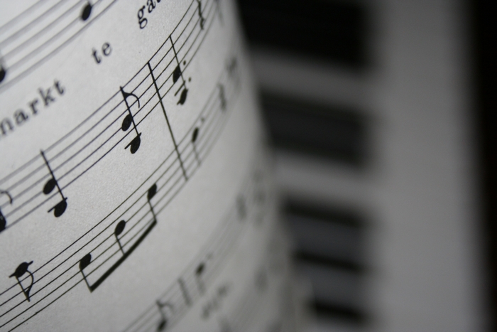 Sheet music and piano keys