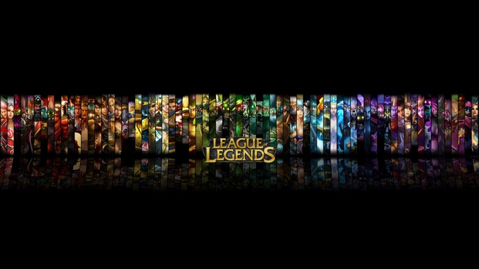 League of Legends characters montage with logo