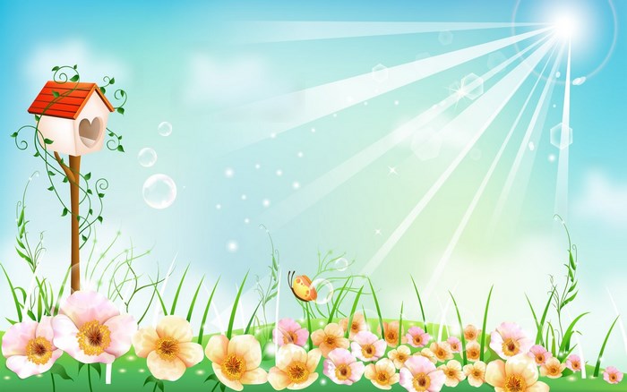 Spring Meadow with Birdhouse and Flowers