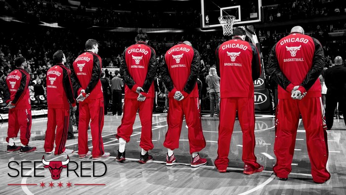 Chicago Bulls Basketball Players in Red Uniforms