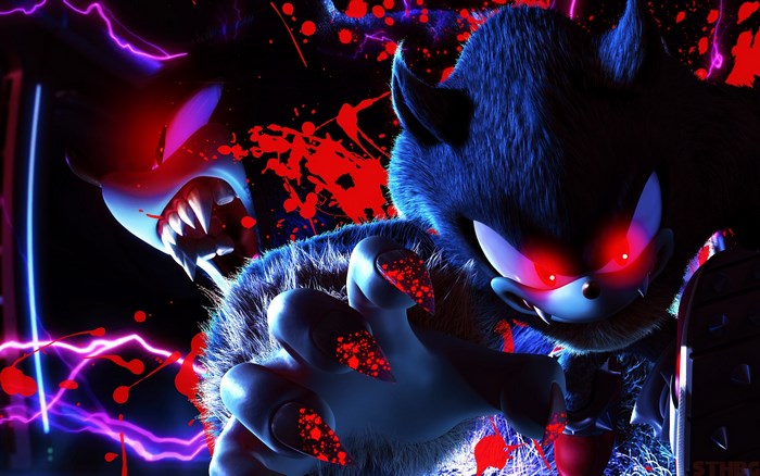 Dark and Intense Sonic with Red Glowing Eyes
