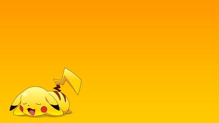 Pikachu sleeping on an orange background