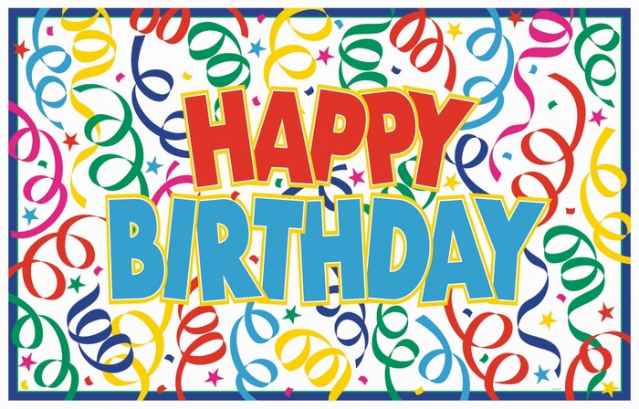 Happy Birthday banner with confetti and streamers