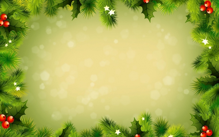 Christmas Holly and Pine Border with Bokeh Lights
