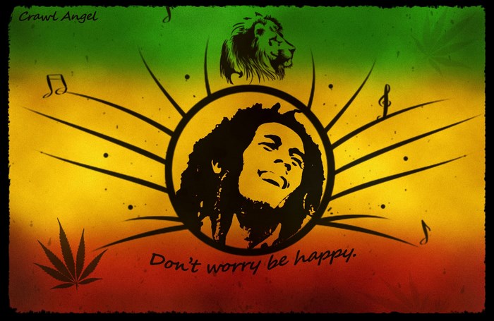 Bob Marley with Lion and Marijuana Leaf