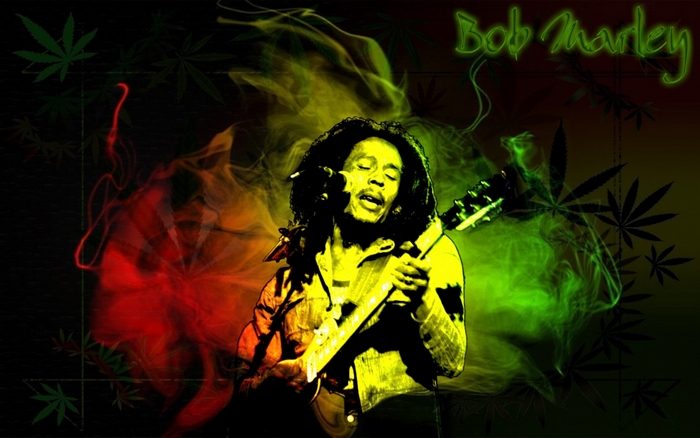 Bob Marley with Guitar and Rasta Smoke Colors