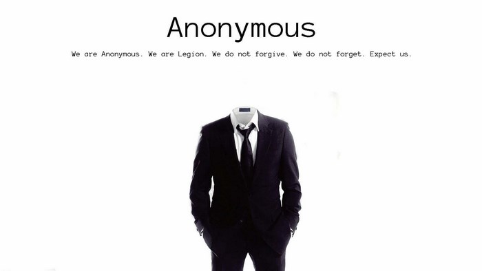 Anonymous suit with text