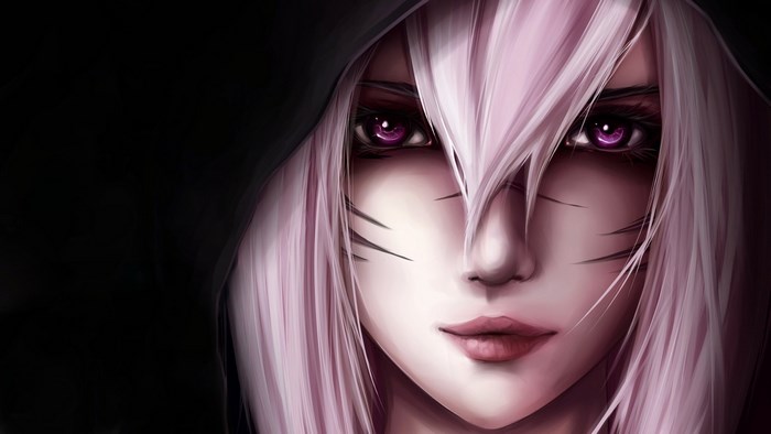 Anime girl with pink hair and purple eyes