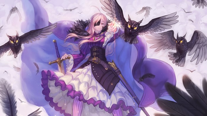Anime girl with owls and sword