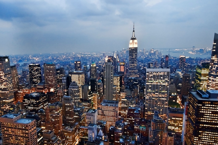 New York City skyline at dusk with Empire State Building