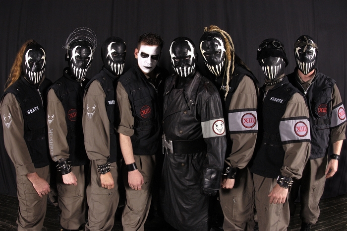 Slipknot band members in masks and uniforms