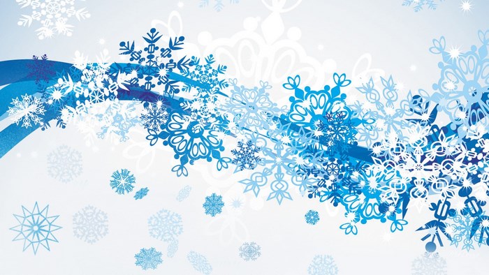 Blue and white snowflakes on a light blue background