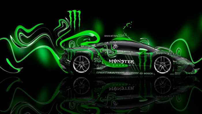 Monster Energy Sports Car with Neon Green Effects