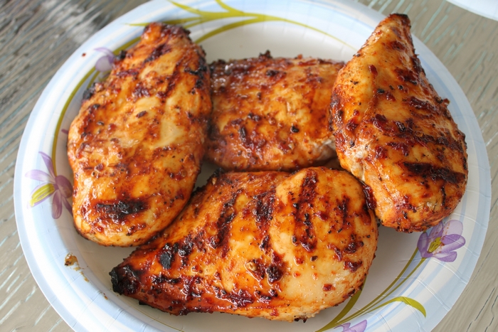 Grilled chicken breasts on a plate