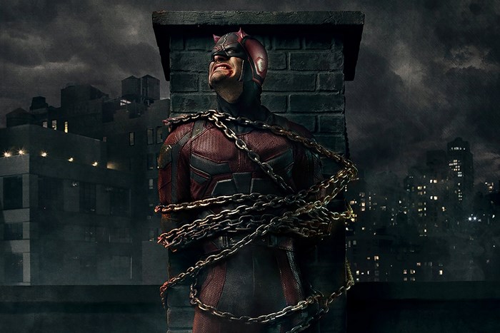 Daredevil chained to a chimney