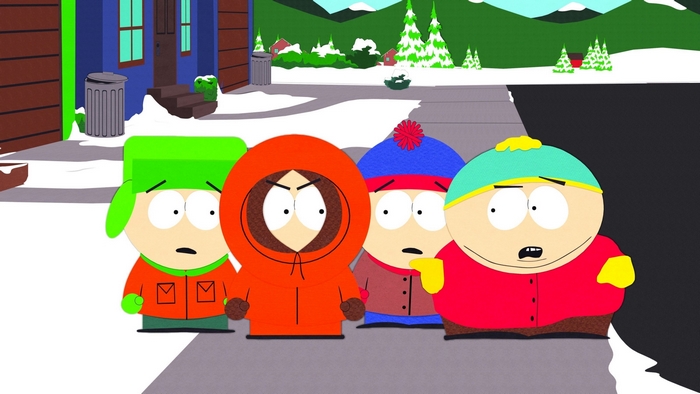 South Park Characters Standing on Snowy Street