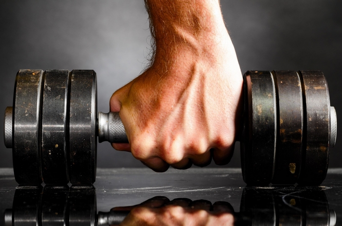 Hand holding a dumbbell