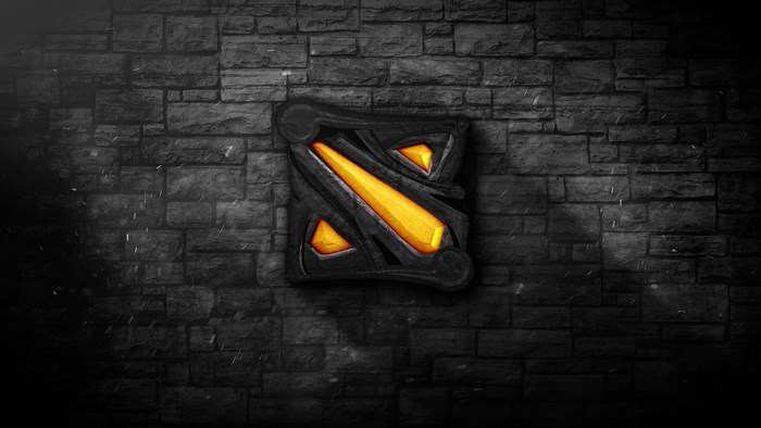 Dota 2 logo on a stone wall