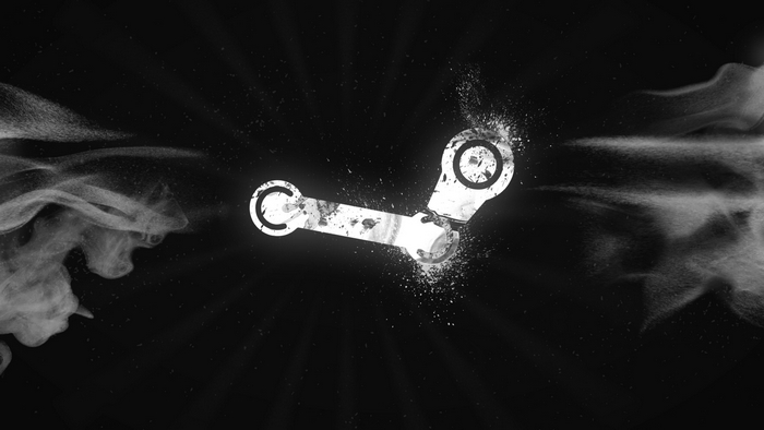 Steam logo with smoke and particles