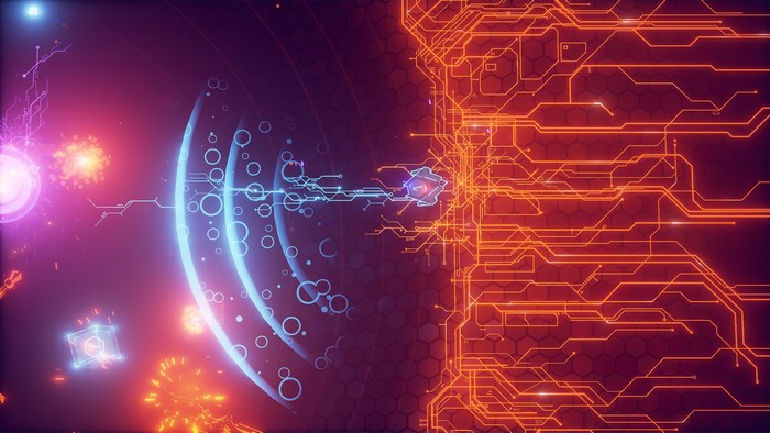 Abstract digital circuit board with glowing lines