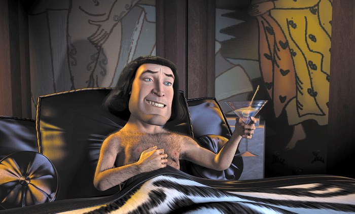 Lord Farquaad from Shrek holding a martini