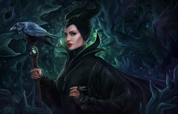 Maleficent with Raven and Staff