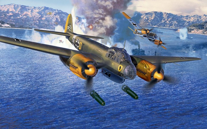 Junkers Ju 88 Bomber in Action Over Water