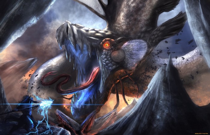 Dragon battle with wizard