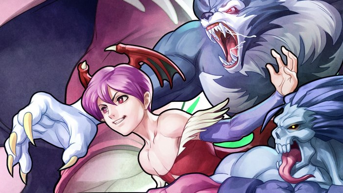 Darkstalkers characters Morrigan, Jon Talbain, and Victor Frankenstein