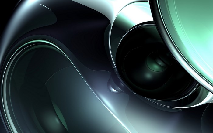 Abstract metallic shapes with green and blue lighting