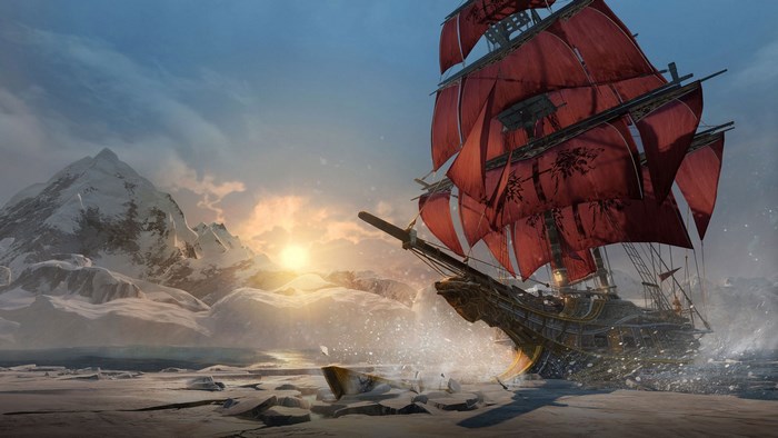 Assassin's Creed Rogue ship sailing through ice