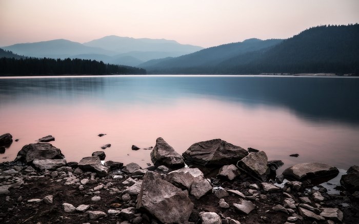 Lake and Mountains at Dusk