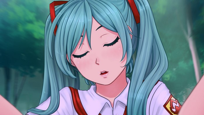 Girl with blue pigtails in school uniform
