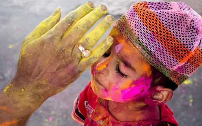 Holi festival celebration with colors