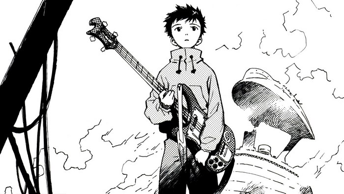 Naota Nandaba from FLCL holding a bass guitar