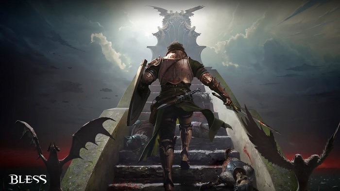 Knight ascending stairs in Bless Online