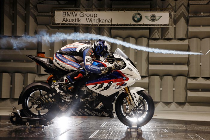 BMW S1000RR motorcycle in wind tunnel